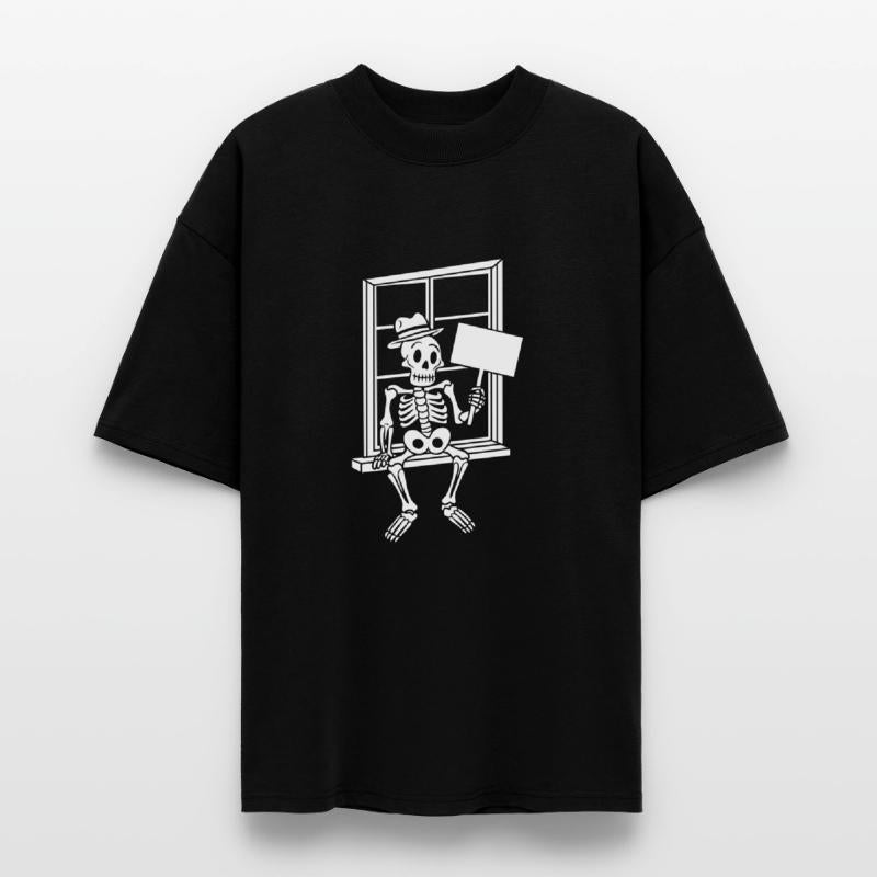 Skeleton On Window Blank Sign Vector One Color