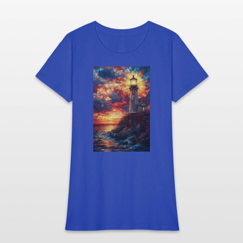 Stained Glass Lighthouse Sunset