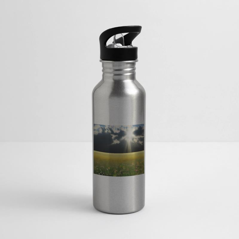 Sunny meadow with fluffy clouds