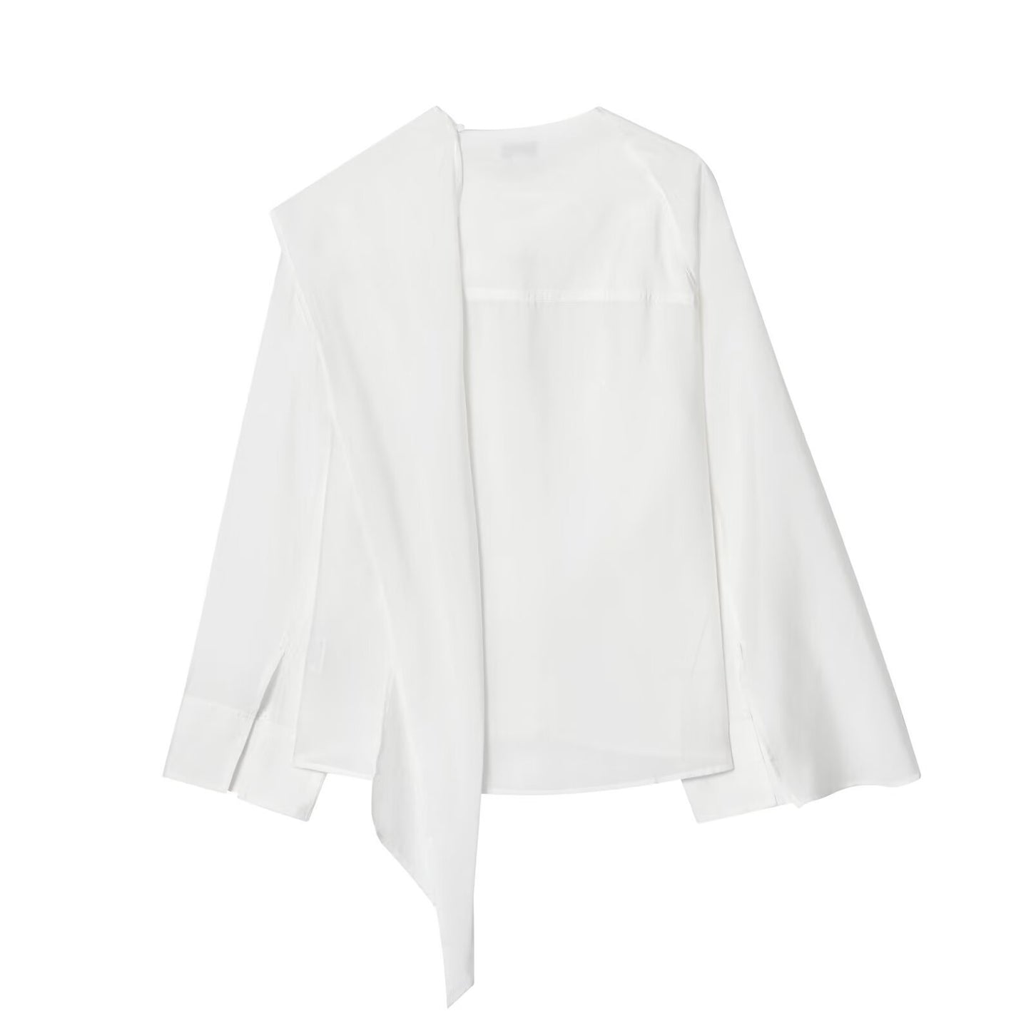 Flip collar navy collar white versatile shirt for women