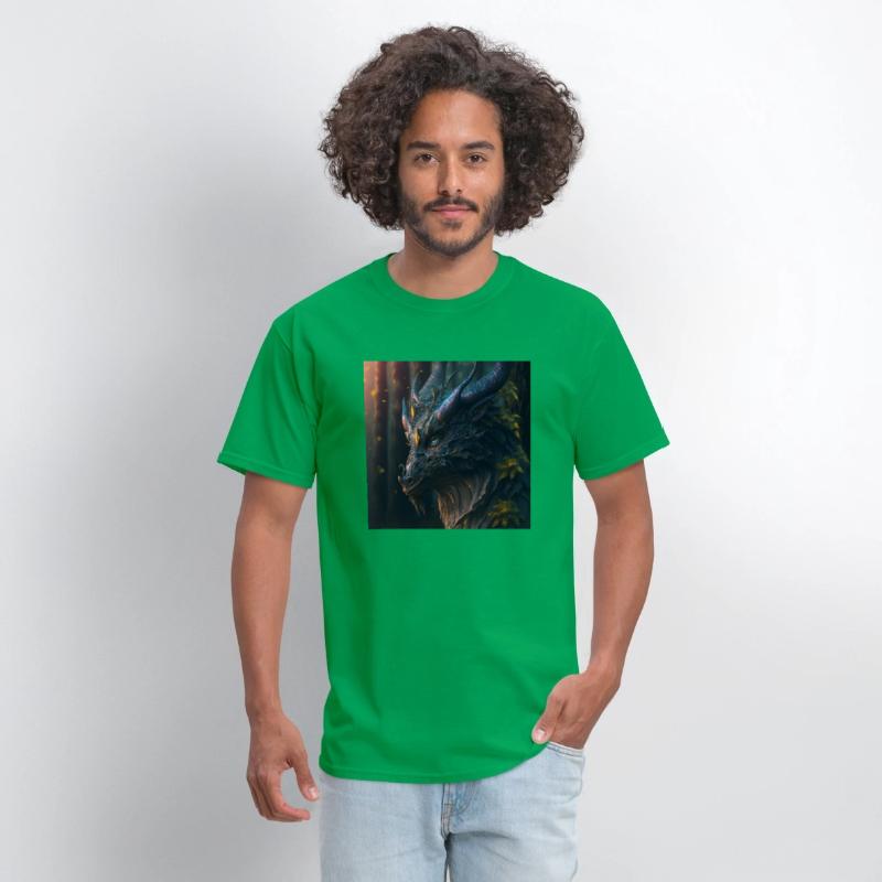 A close up of a dragon s head in a forest