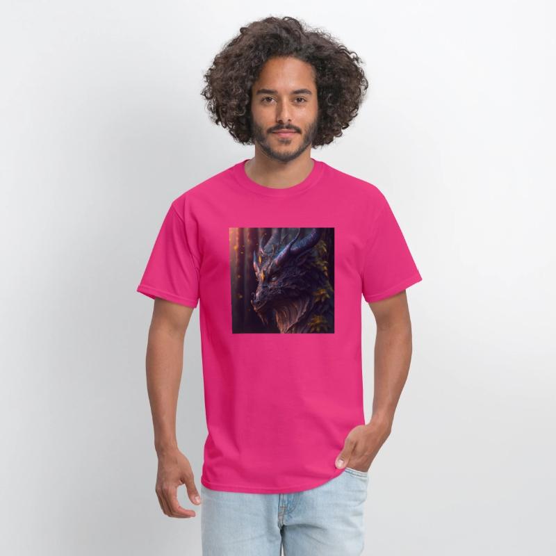 A close up of a dragon s head in a forest