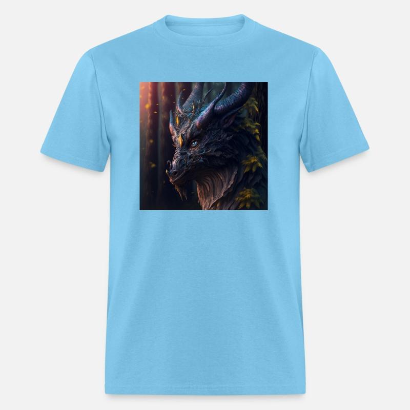 A close up of a dragon s head in a forest