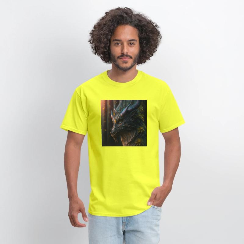 A close up of a dragon s head in a forest