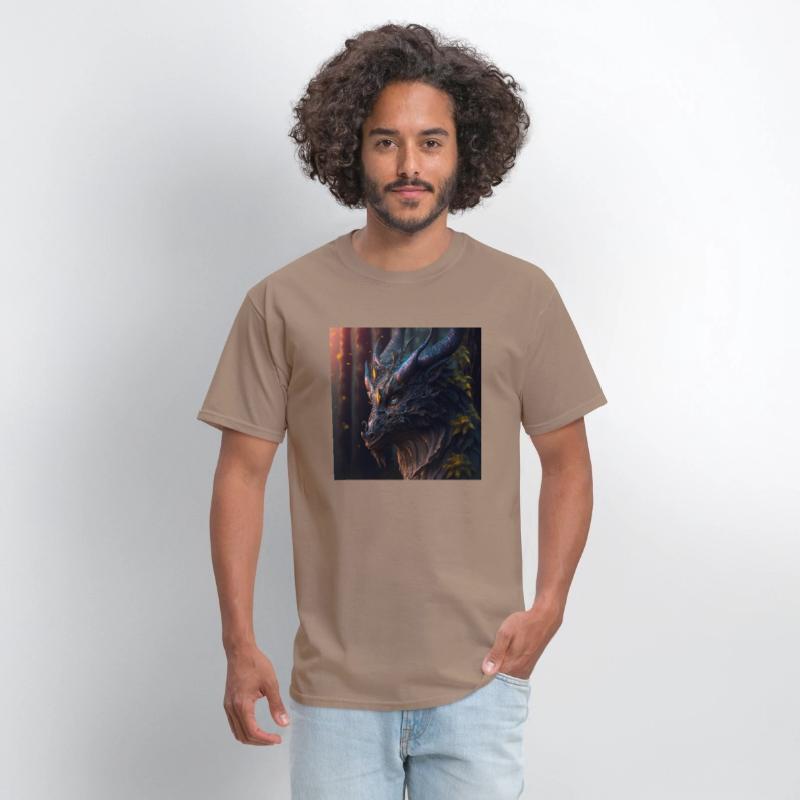 A close up of a dragon s head in a forest