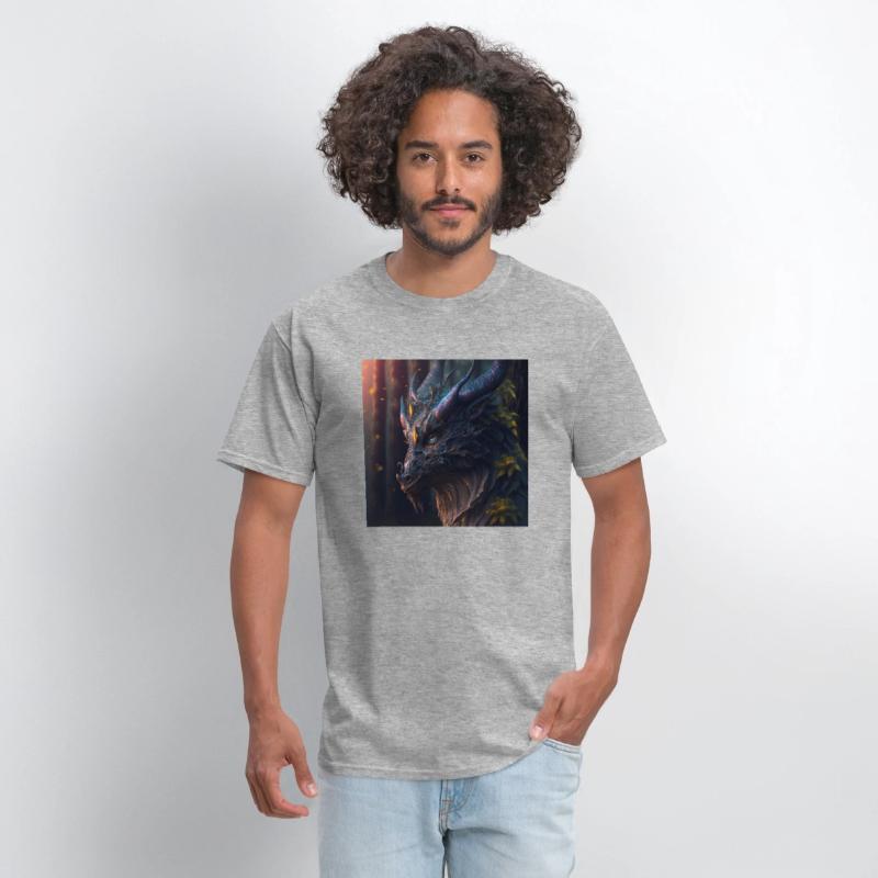 A close up of a dragon s head in a forest