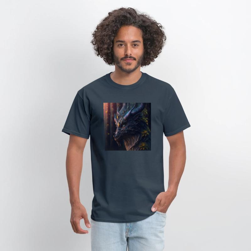 A close up of a dragon s head in a forest