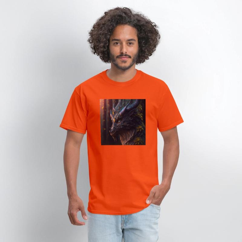 A close up of a dragon s head in a forest