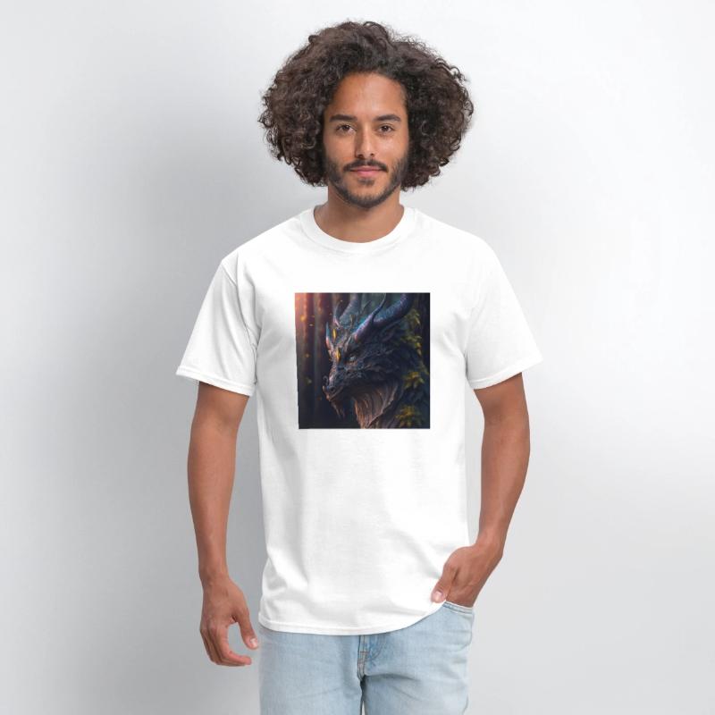 A close up of a dragon s head in a forest