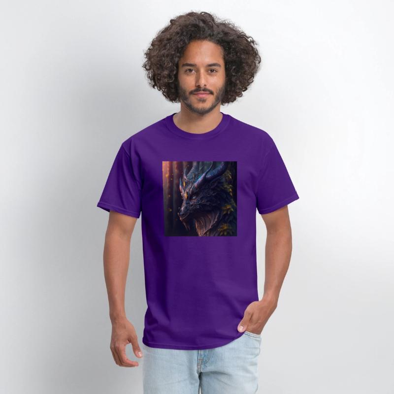 A close up of a dragon s head in a forest