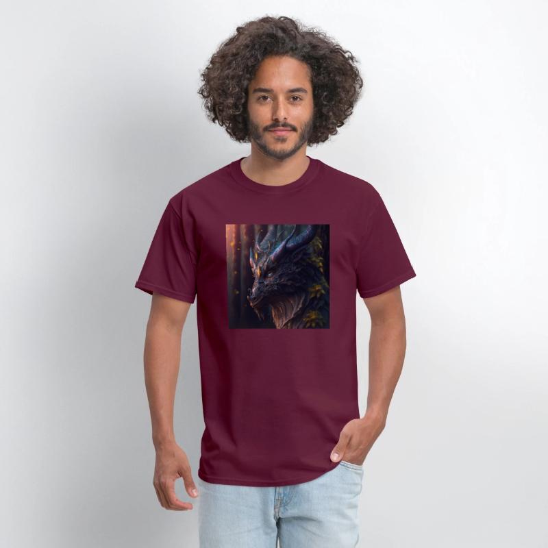 A close up of a dragon s head in a forest