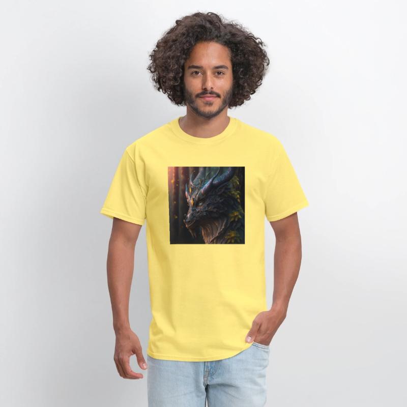 A close up of a dragon s head in a forest