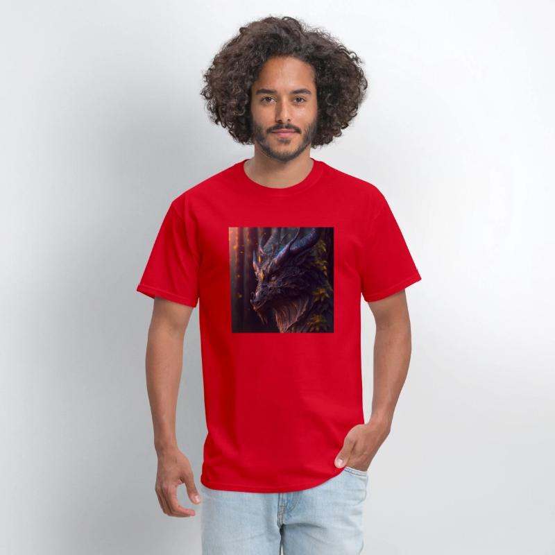 A close up of a dragon s head in a forest