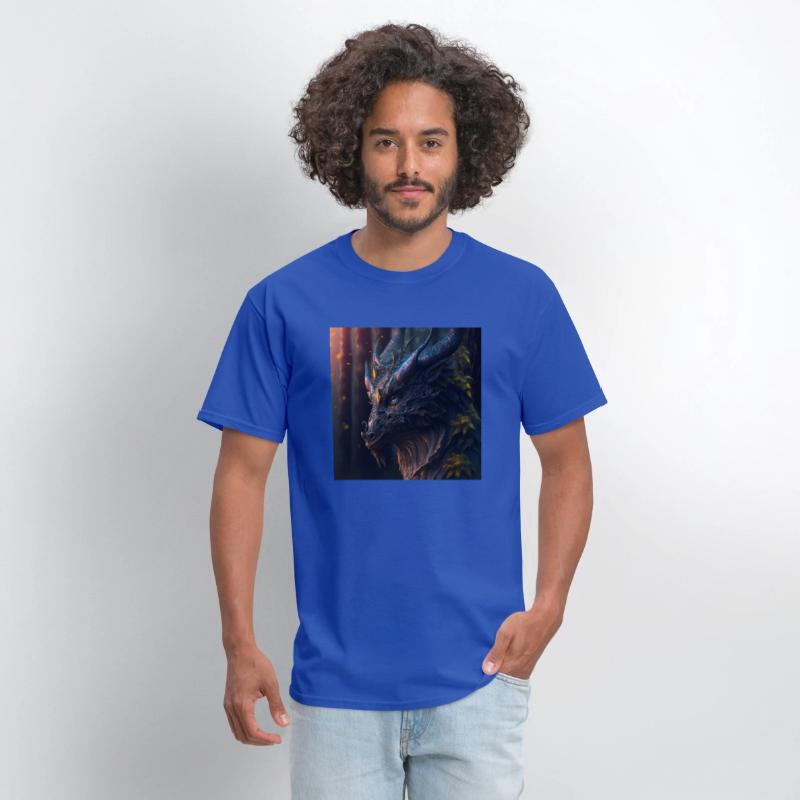 A close up of a dragon s head in a forest