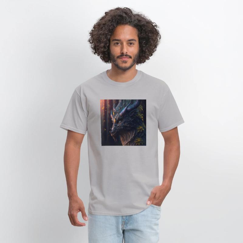 A close up of a dragon s head in a forest