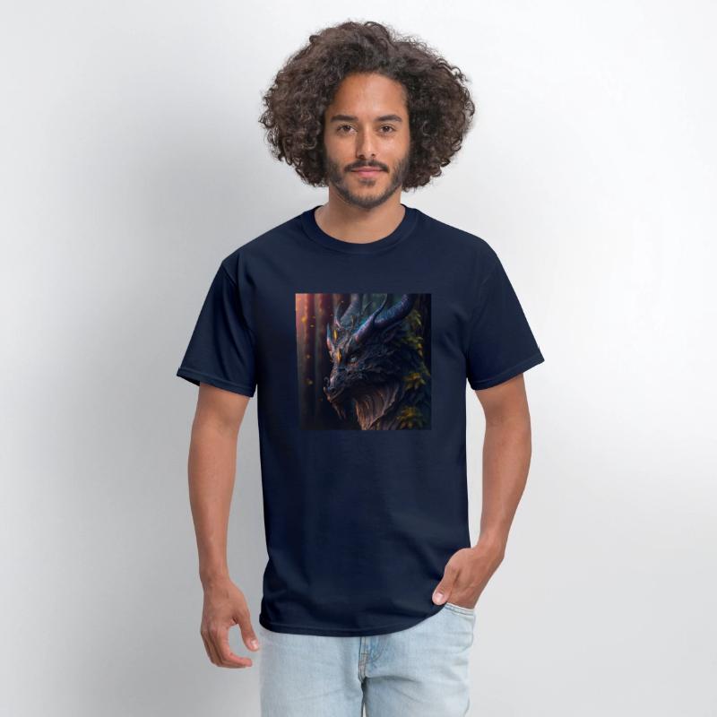 A close up of a dragon s head in a forest