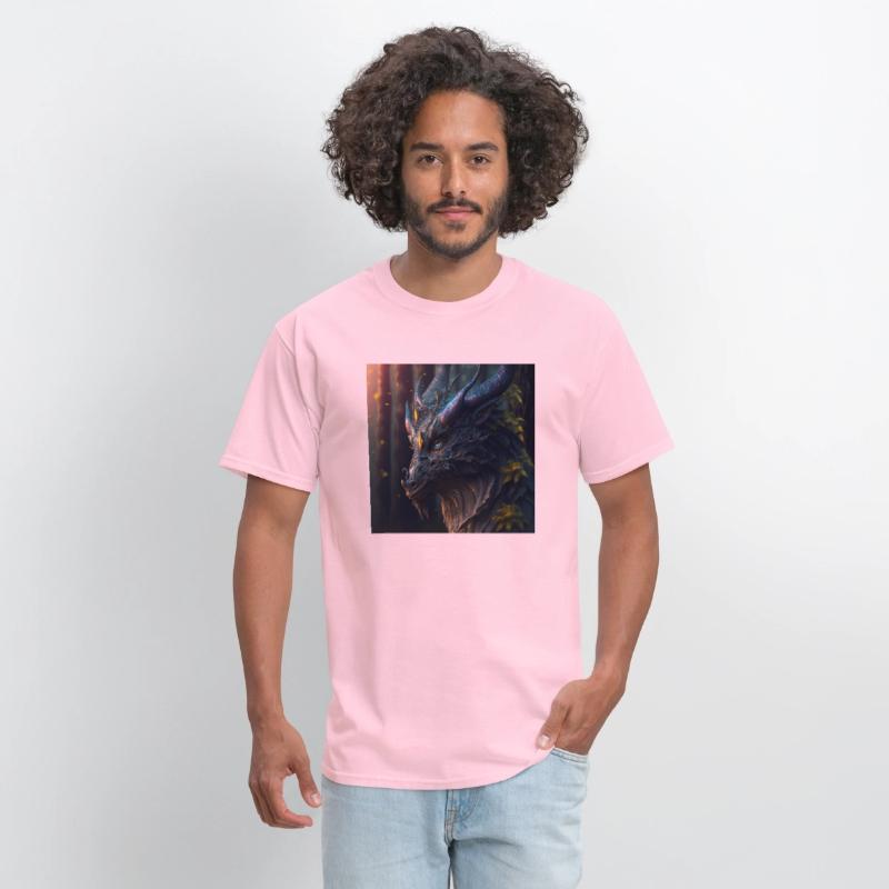 A close up of a dragon s head in a forest