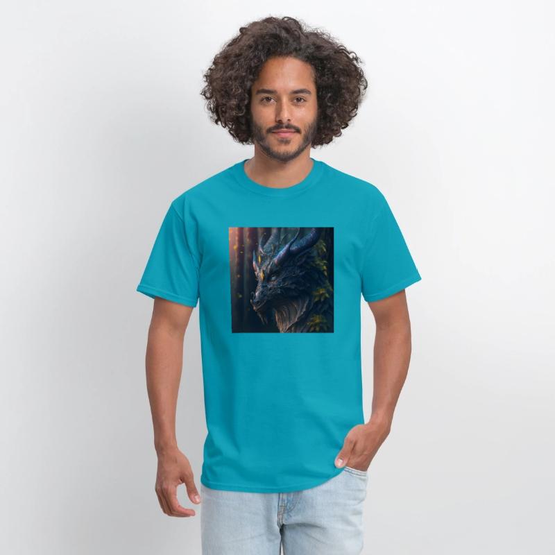 A close up of a dragon s head in a forest