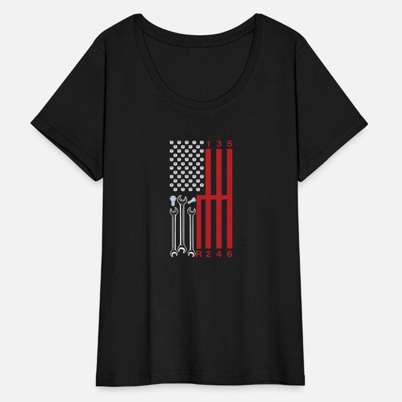 Car Mechanic Shifting Gear American Flag Drag
