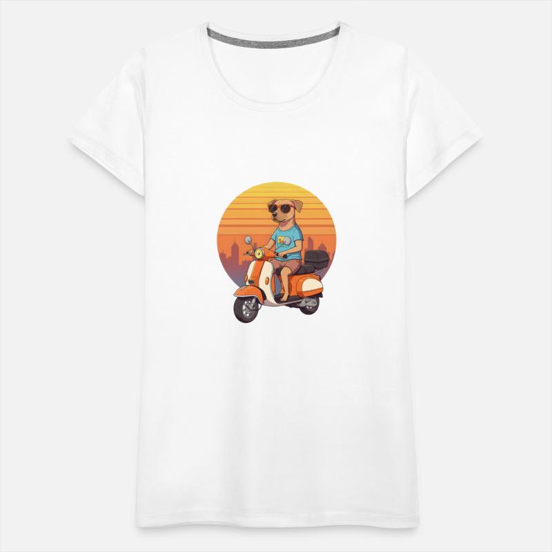 Cool Dog on Scooter Sunset Retro City Art Print