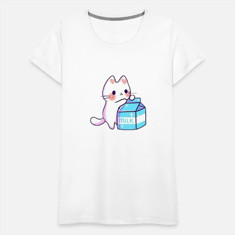 Cute Cat Kawaii With Milk Illustration