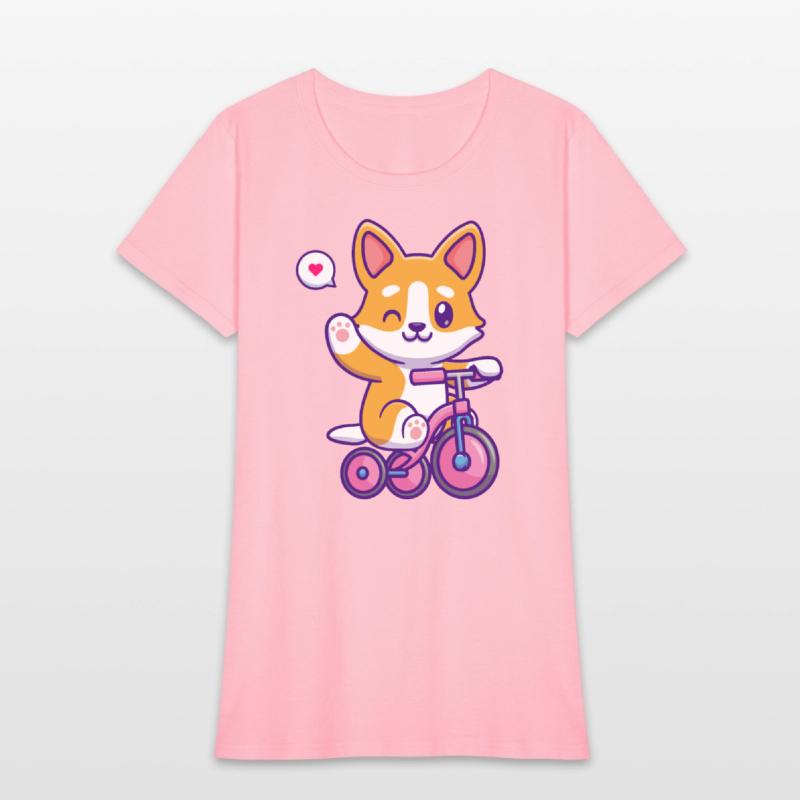 Cute Corgi Dog Riding Bicycle in Garden