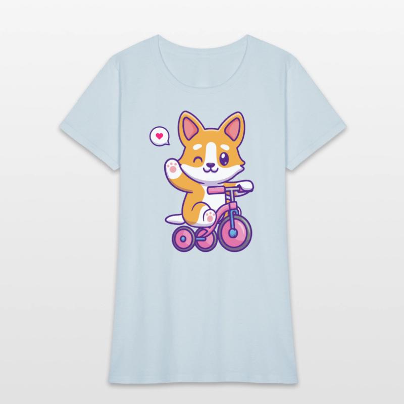 Cute Corgi Dog Riding Bicycle in Garden