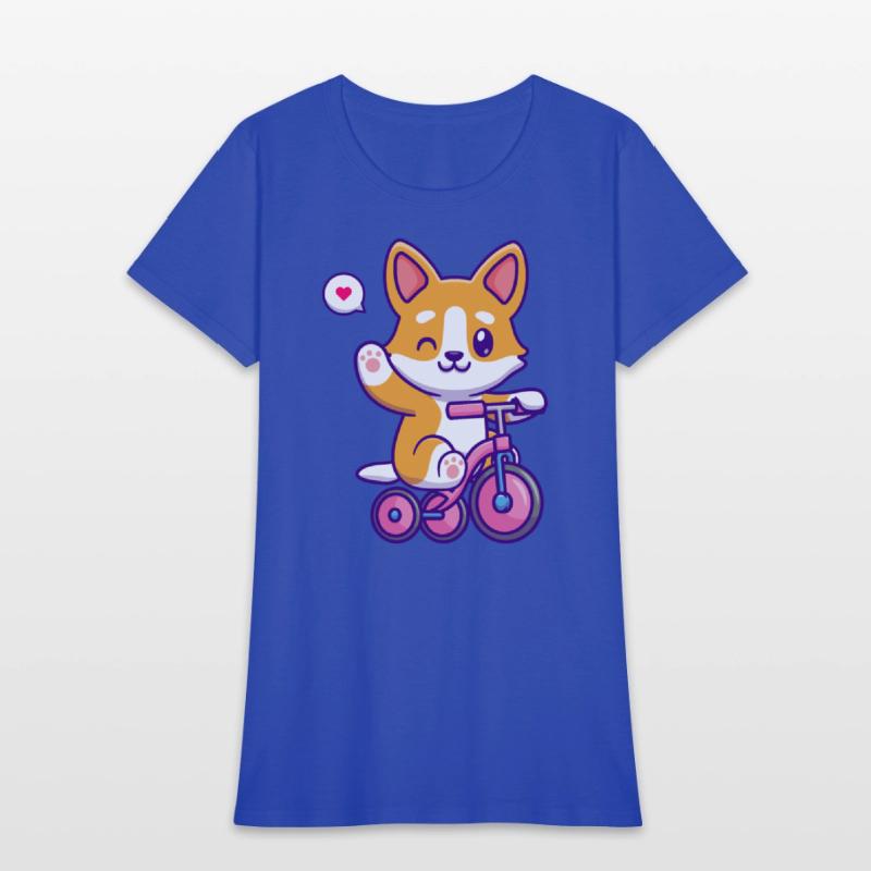 Cute Corgi Dog Riding Bicycle in Garden