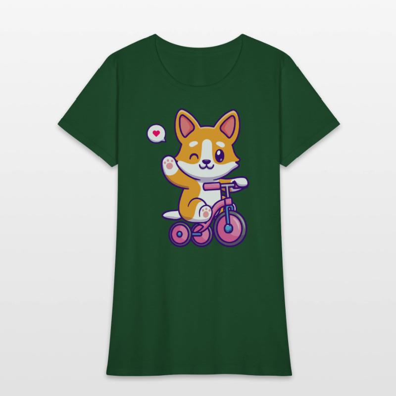 Cute Corgi Dog Riding Bicycle in Garden