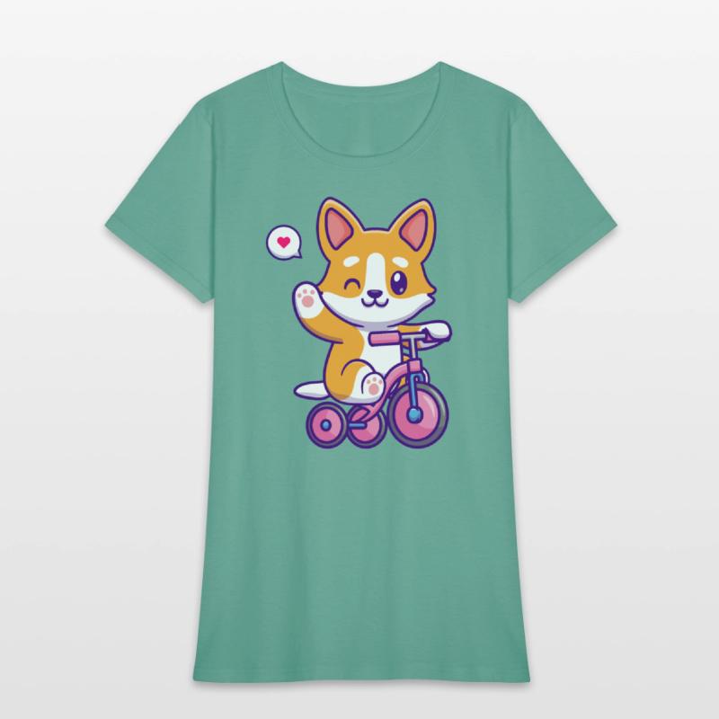 Cute Corgi Dog Riding Bicycle in Garden
