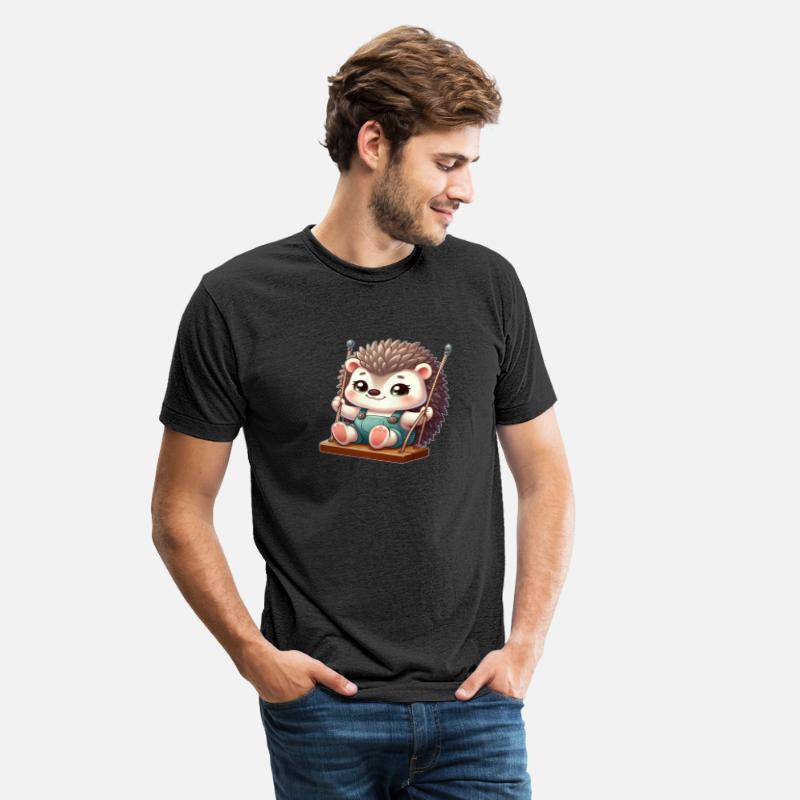 Cute hedgehog on swing cartoon playground