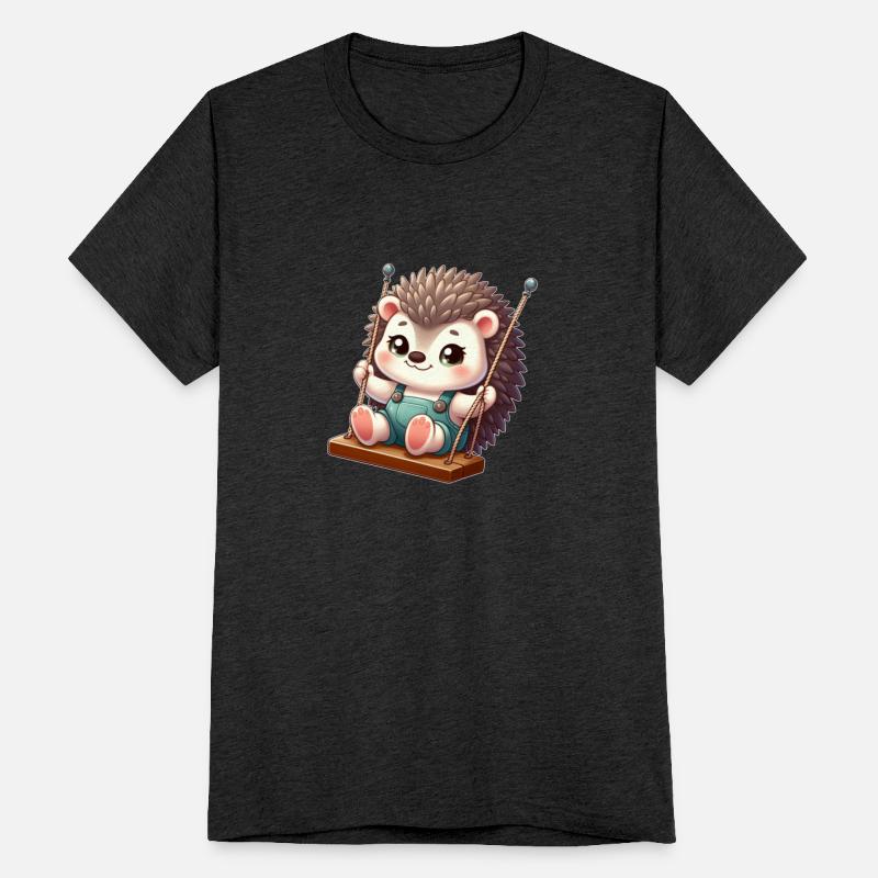 Cute hedgehog on swing cartoon playground