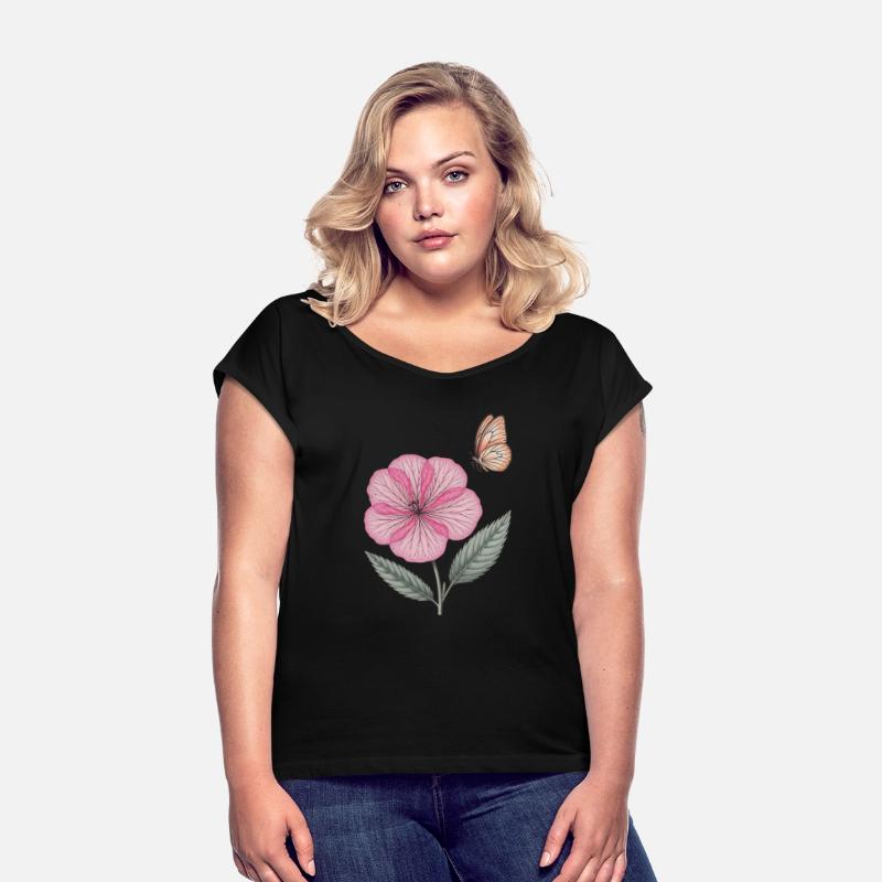 Delicate Pink Flower and Butterfly Illustration