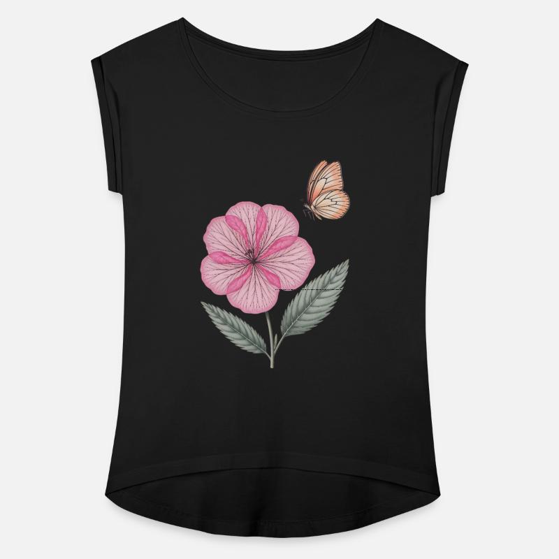 Delicate Pink Flower and Butterfly Illustration