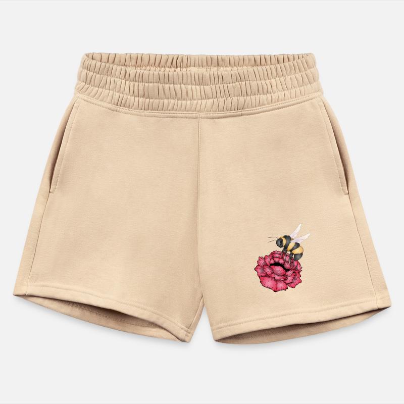 Drawing of a flying bumblebee with a red flower