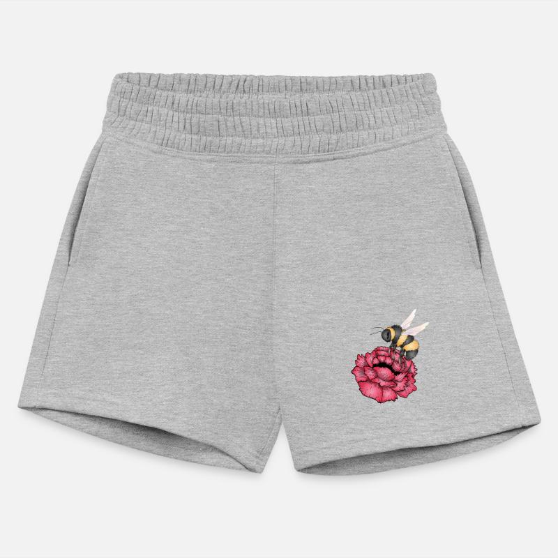 Drawing of a flying bumblebee with a red flower