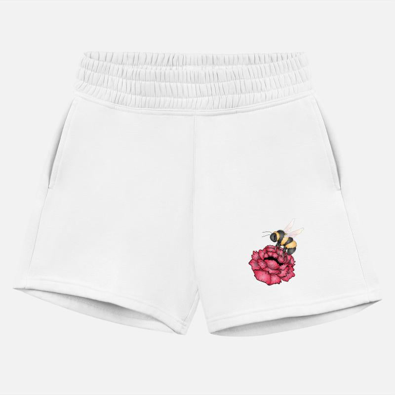 Drawing of a flying bumblebee with a red flower