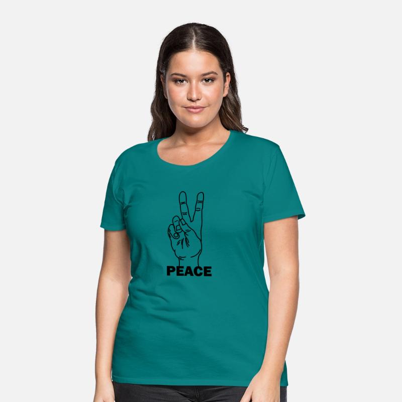 Hand gesture peace with text PEACE