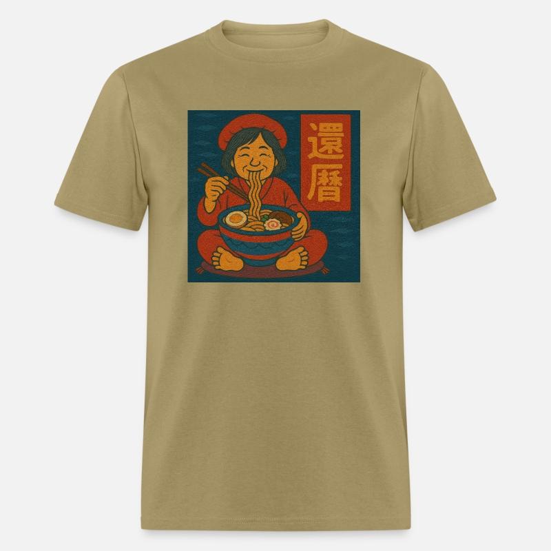 Kanreki Woman Eating Ramen Smiling into Sixty |