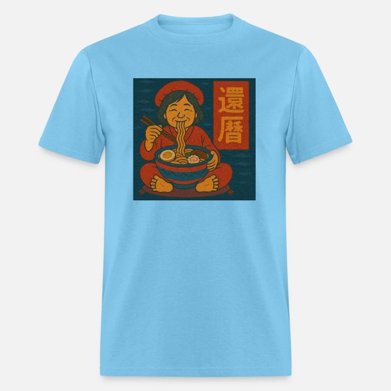 Kanreki Woman Eating Ramen Smiling into Sixty |