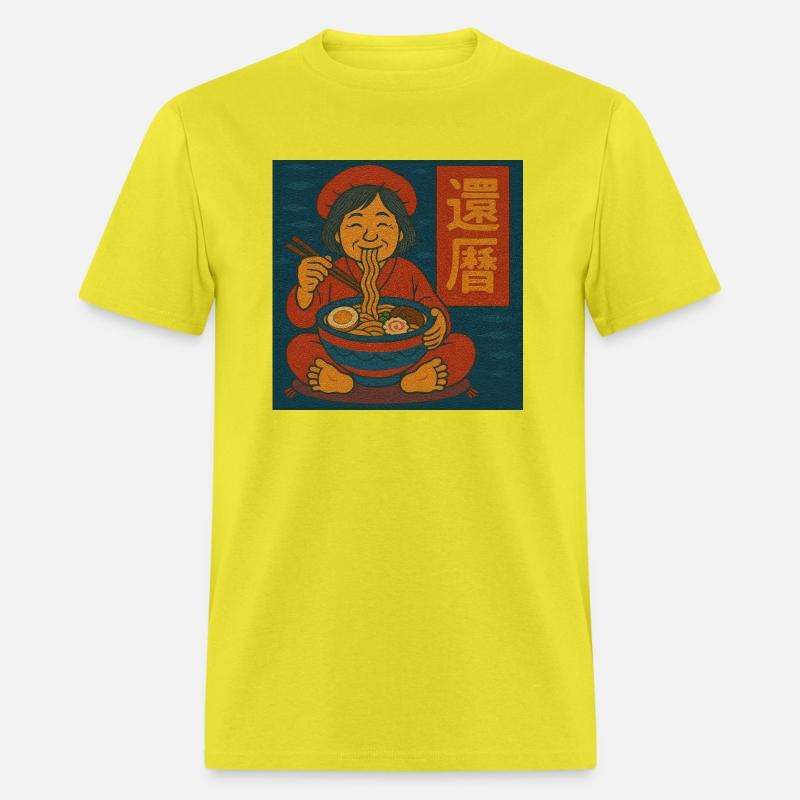 Kanreki Woman Eating Ramen Smiling into Sixty |