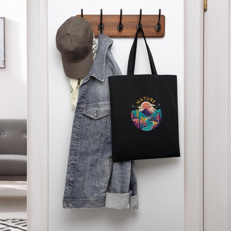 Nature circular graphic with mountains, trees and