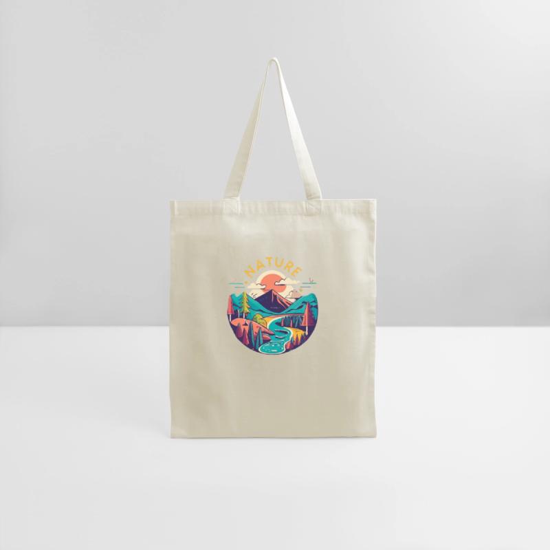 Nature circular graphic with mountains, trees and