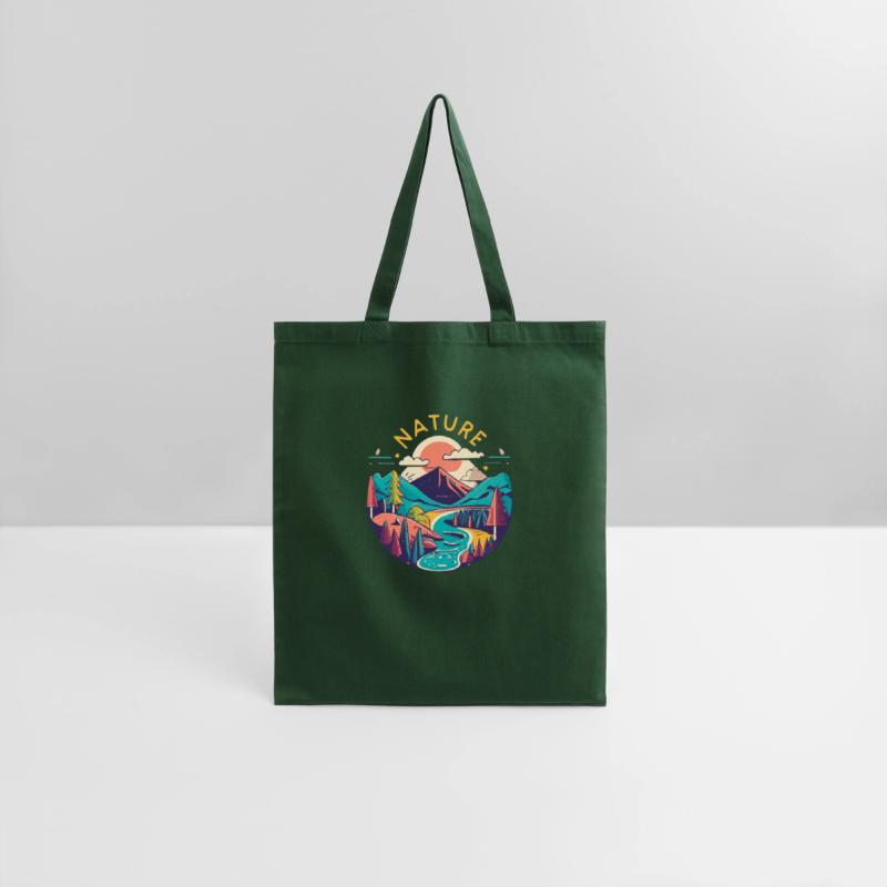 Nature circular graphic with mountains, trees and