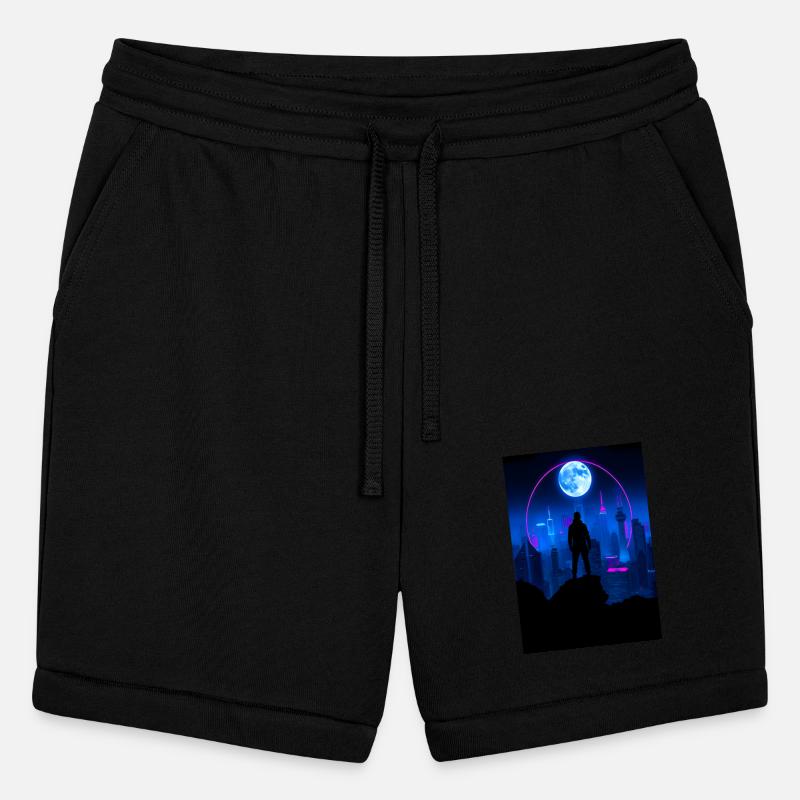 Neon Futuristic Skyline with Glowing Moon