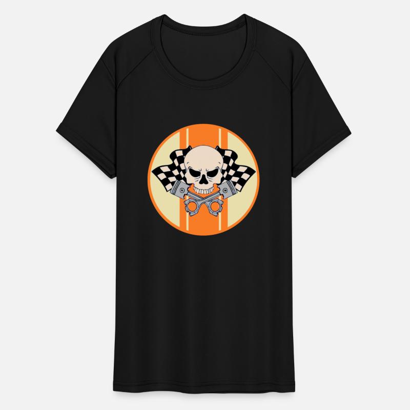 Orange racing stripe with pirate skull and pistons