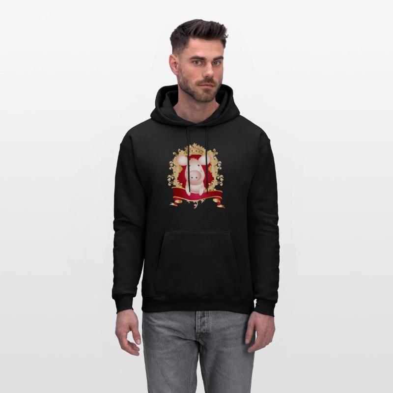 Pig with magnificent coat of arms and banner