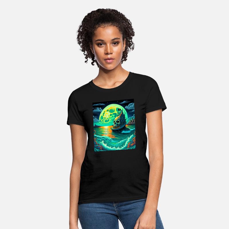 Pirate Ship With A Skull At Full Moon