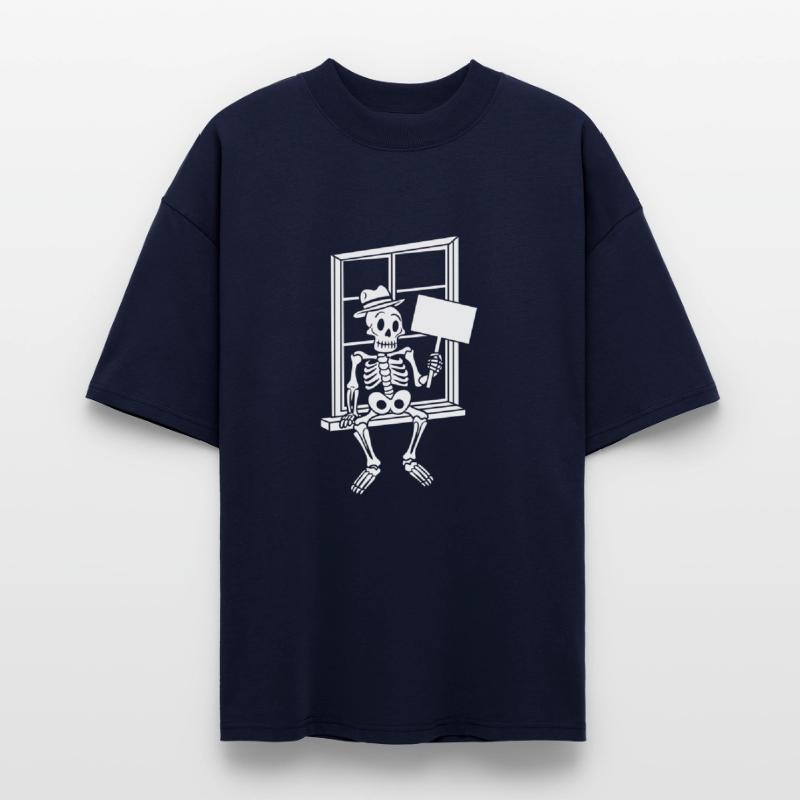 Skeleton On Window Blank Sign Vector One Color