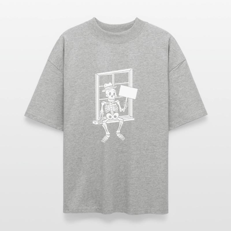 Skeleton On Window Blank Sign Vector One Color